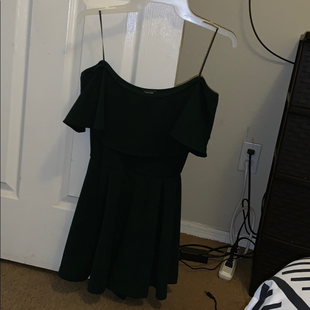 Jungle green flowy off-shoulder romper